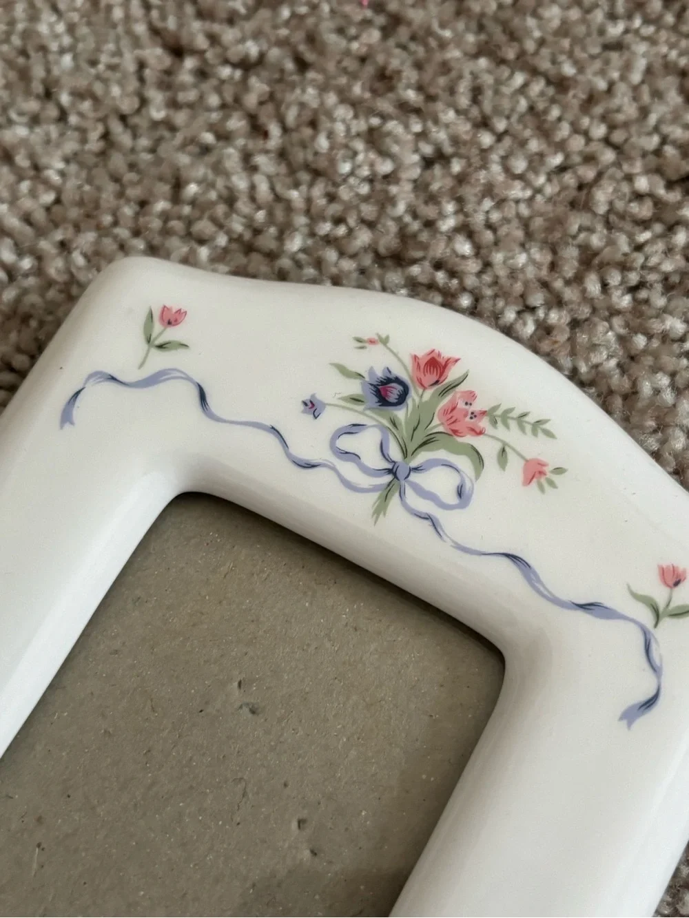 Vintage Ceramic Floral Picture Frame - White with Pink & Blue Accents